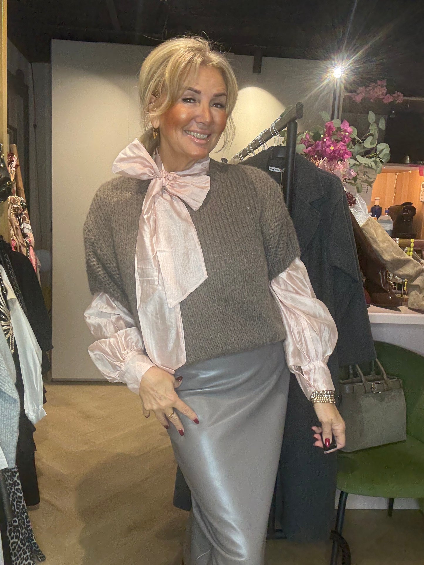 Trui Grof Gebreid Korte Mouw Taupe