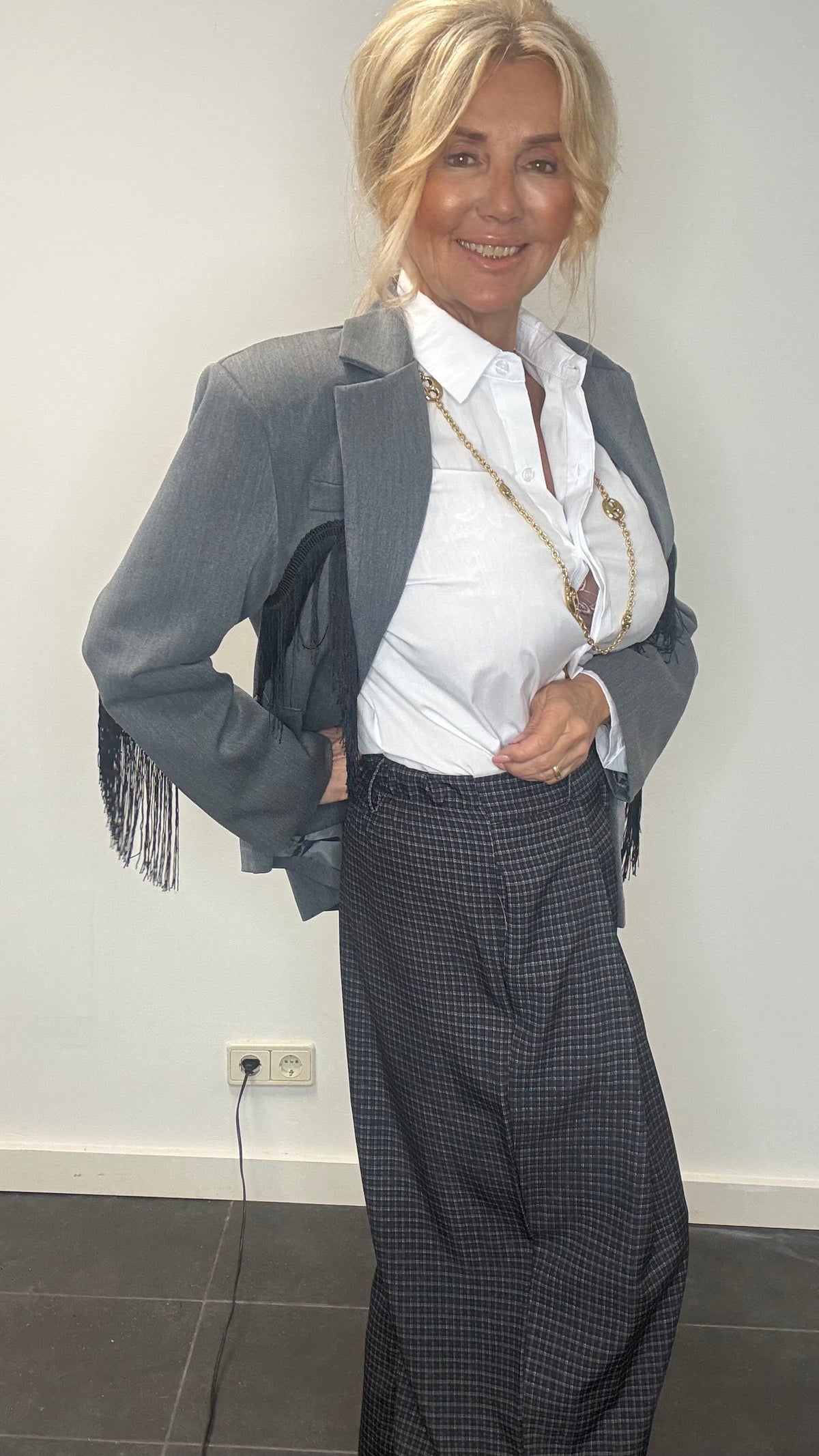 Broek plooi Pien ruit grijs /zwart