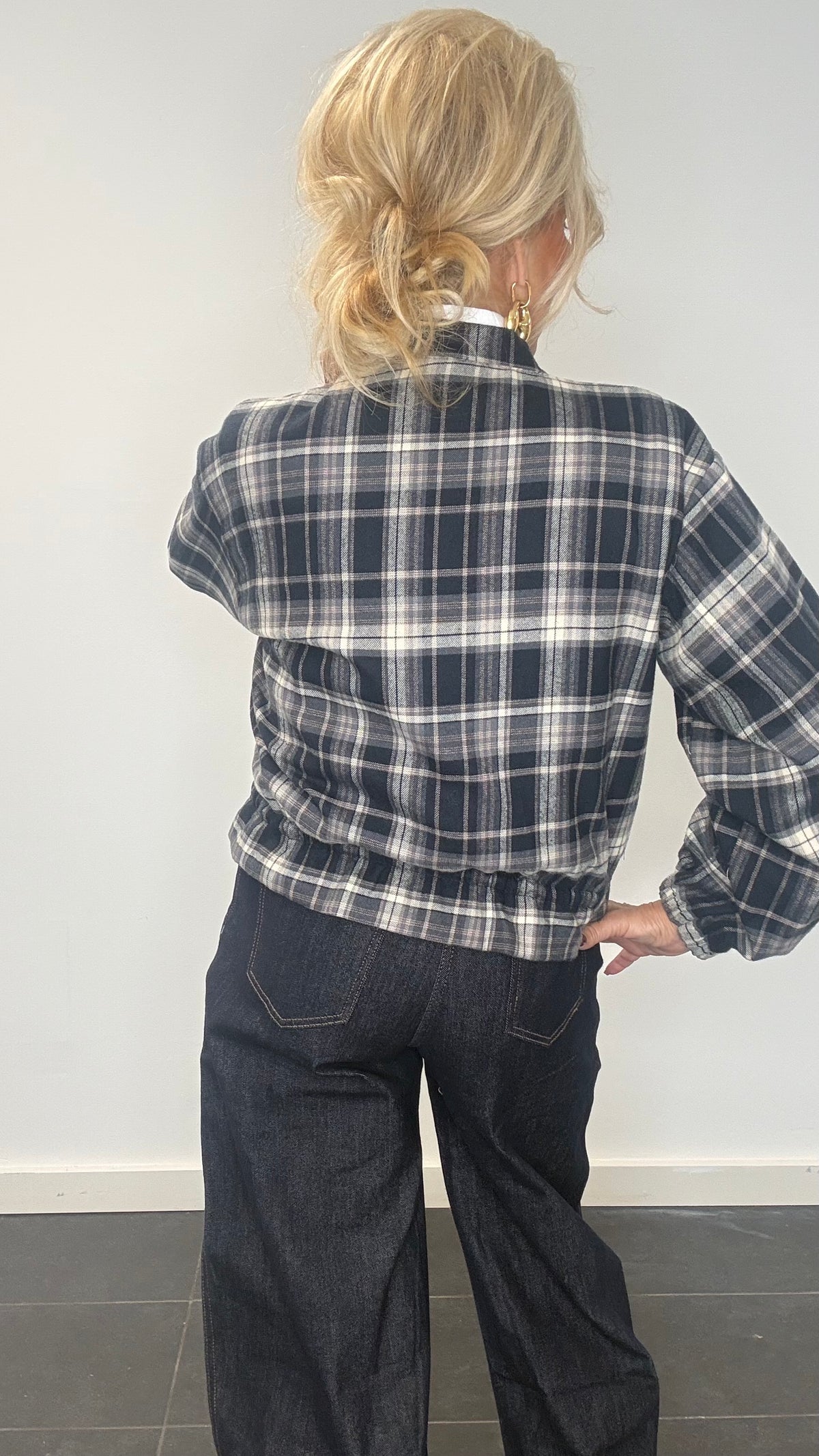 Blouson en flanel à carreaux bleu foncé