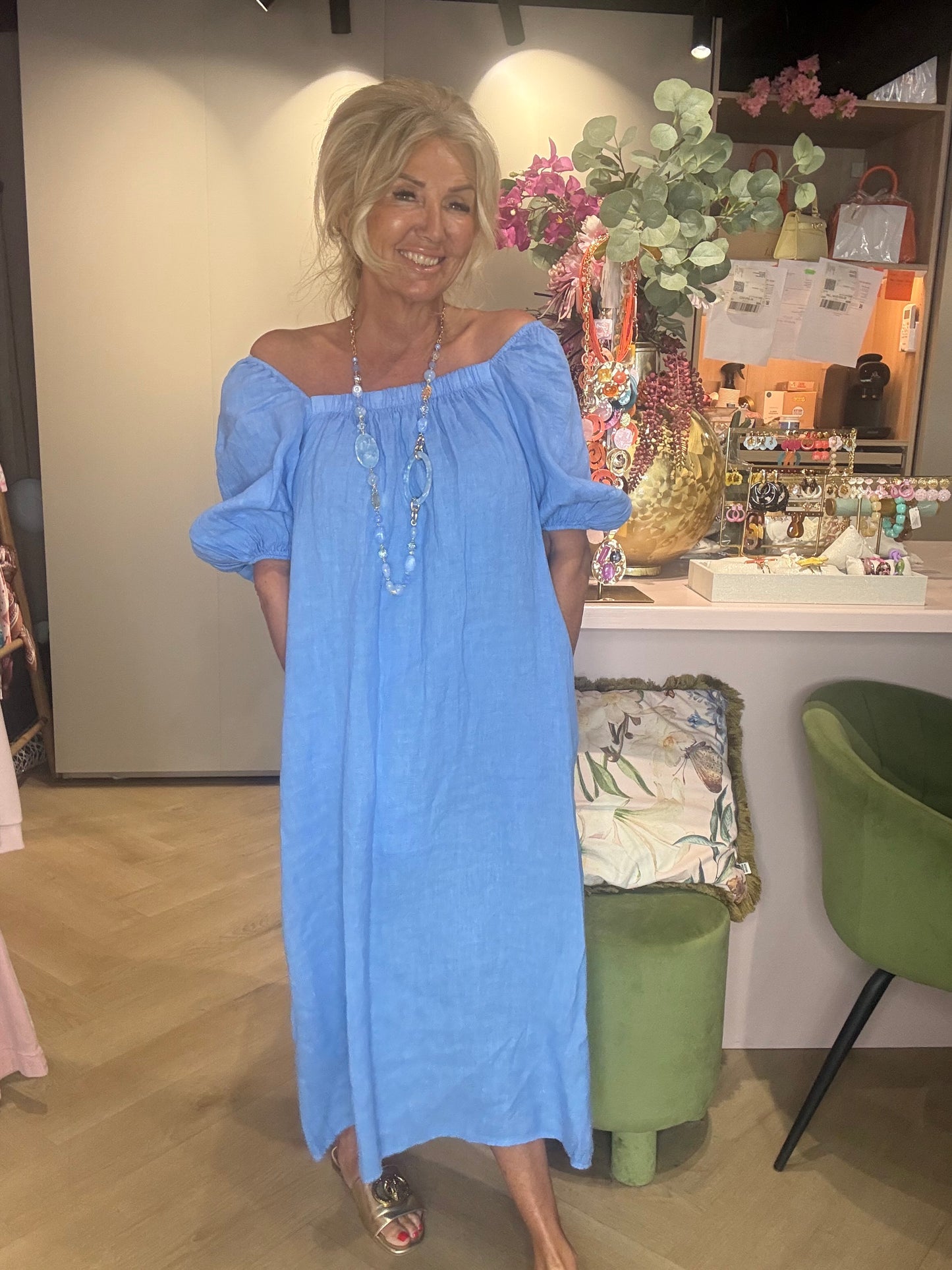 Vestido de lino lavanda azul