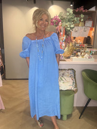 Vestido de lino lavanda azul