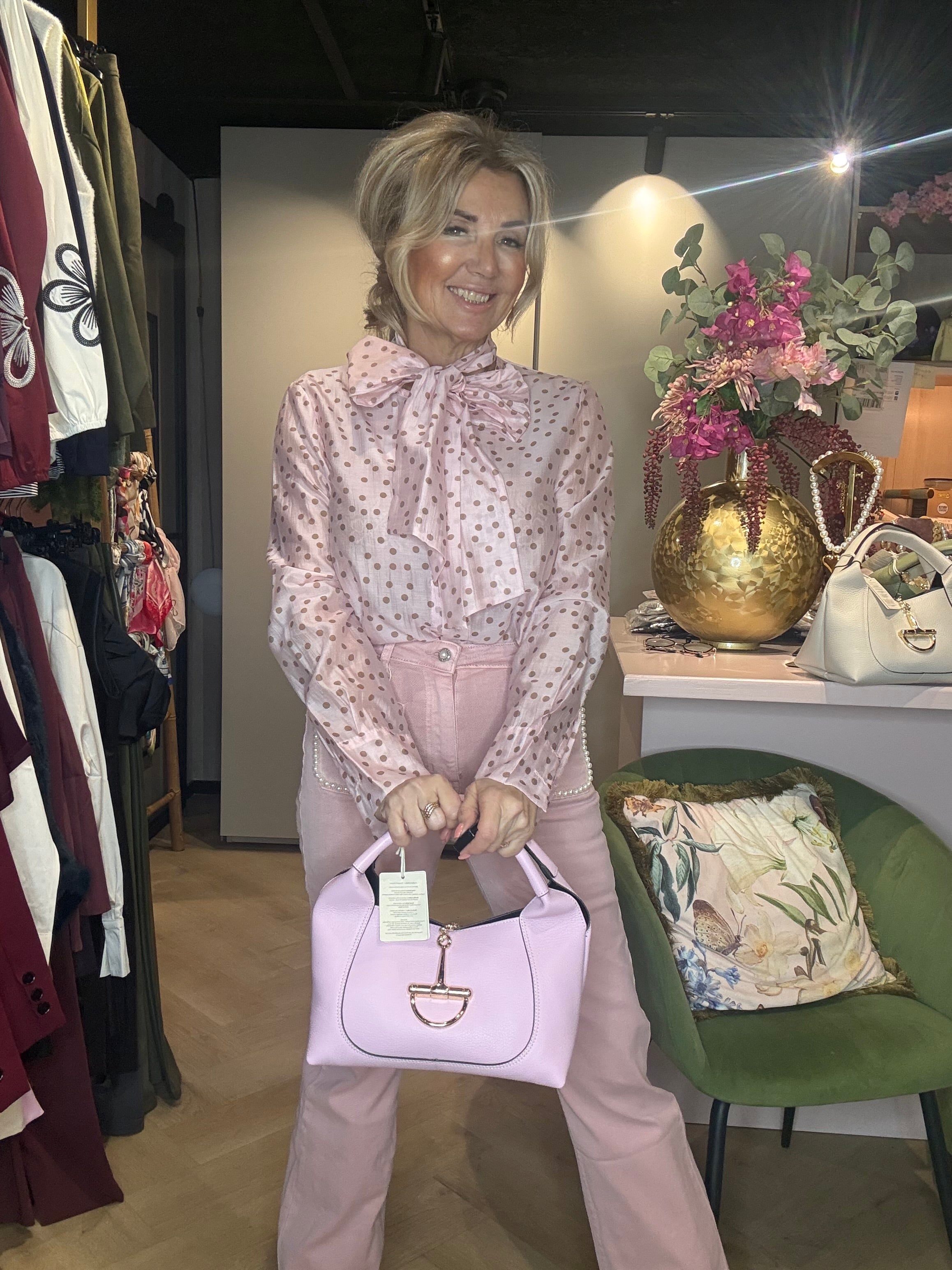 Blouse Bow Rose Polkadot