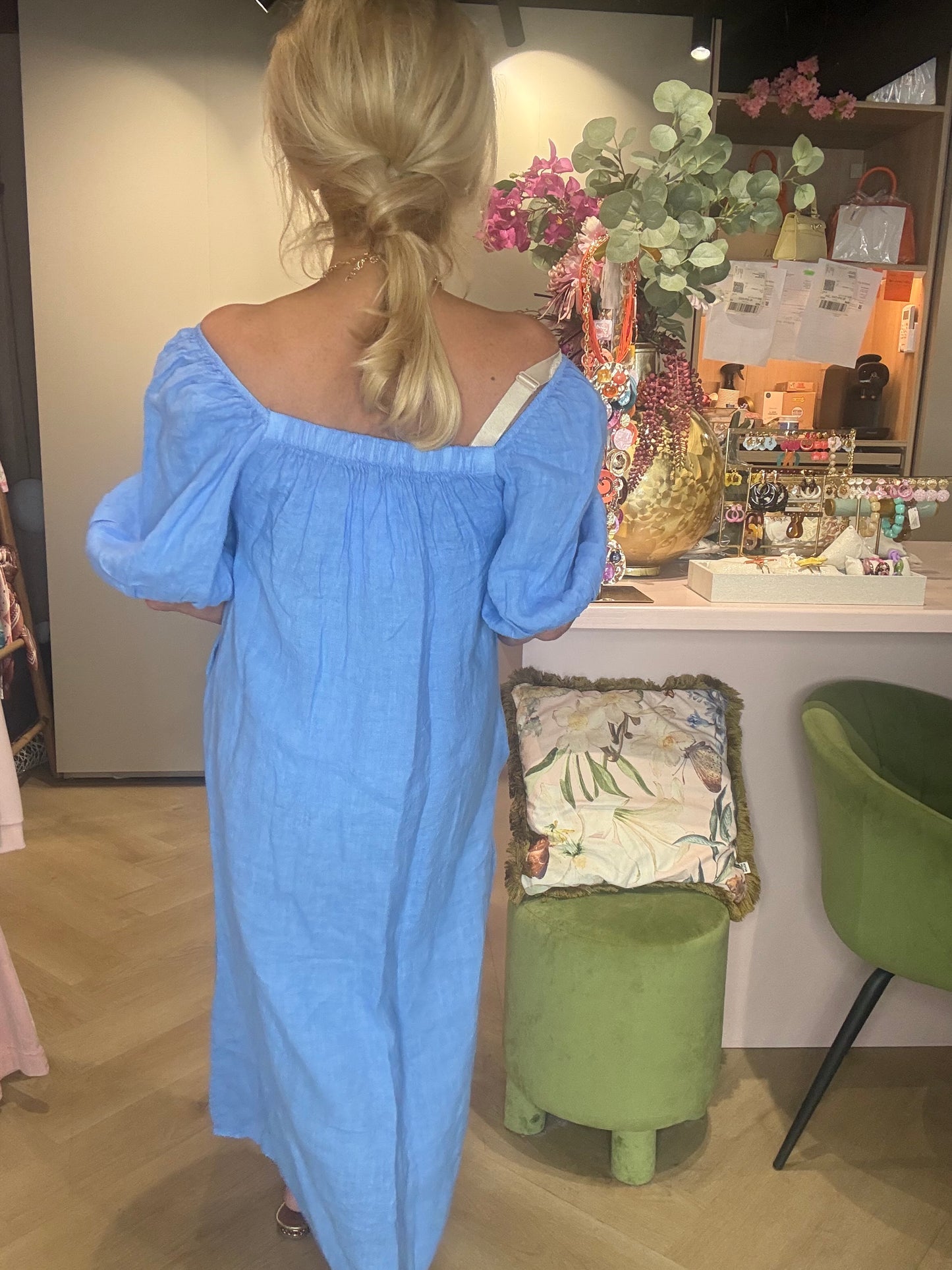 Vestido de lino lavanda azul