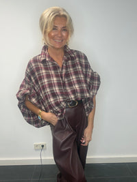Blus Emma vinröd ecru flanell