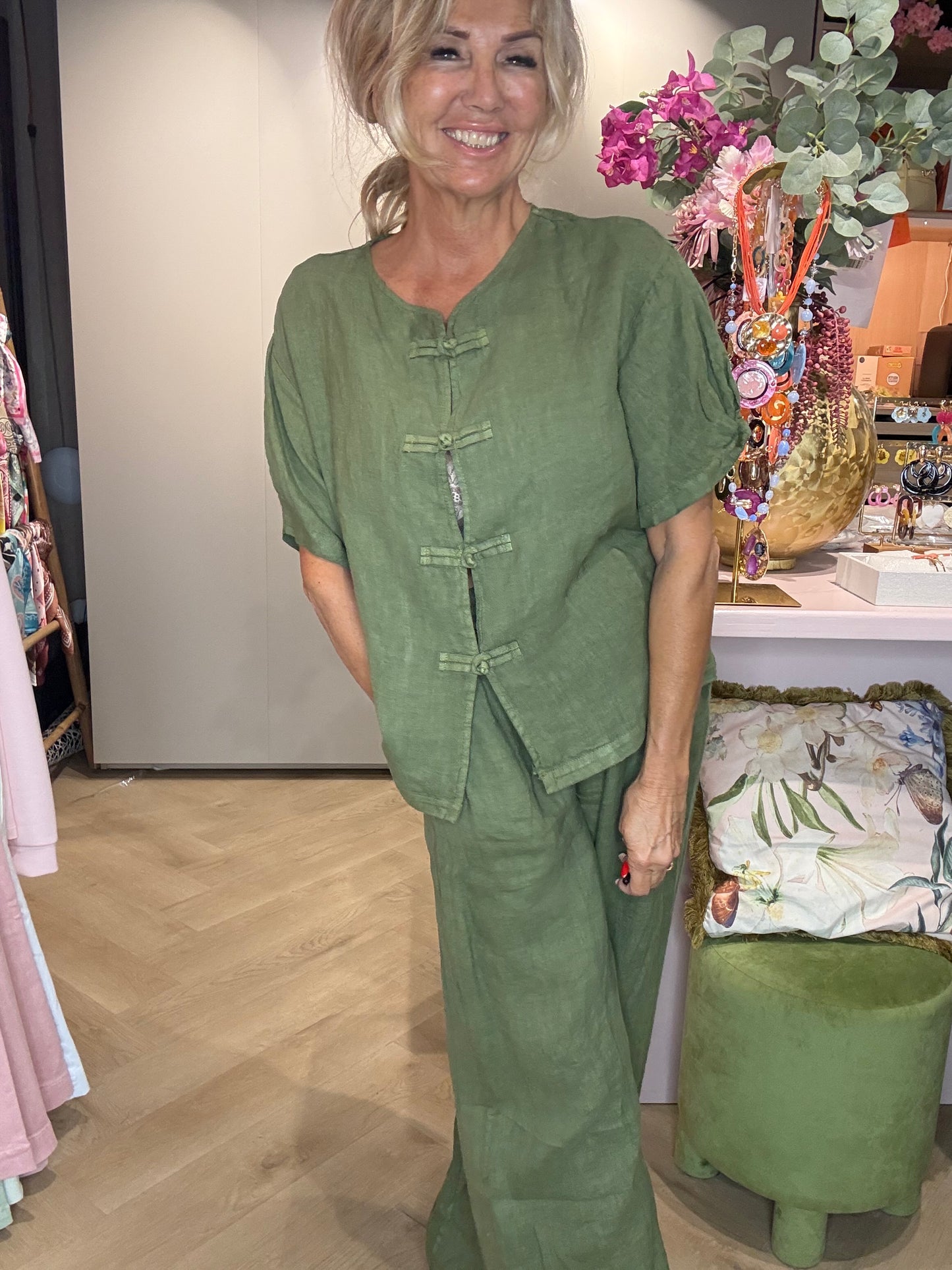 Blouse /jasje Linnen China Groen