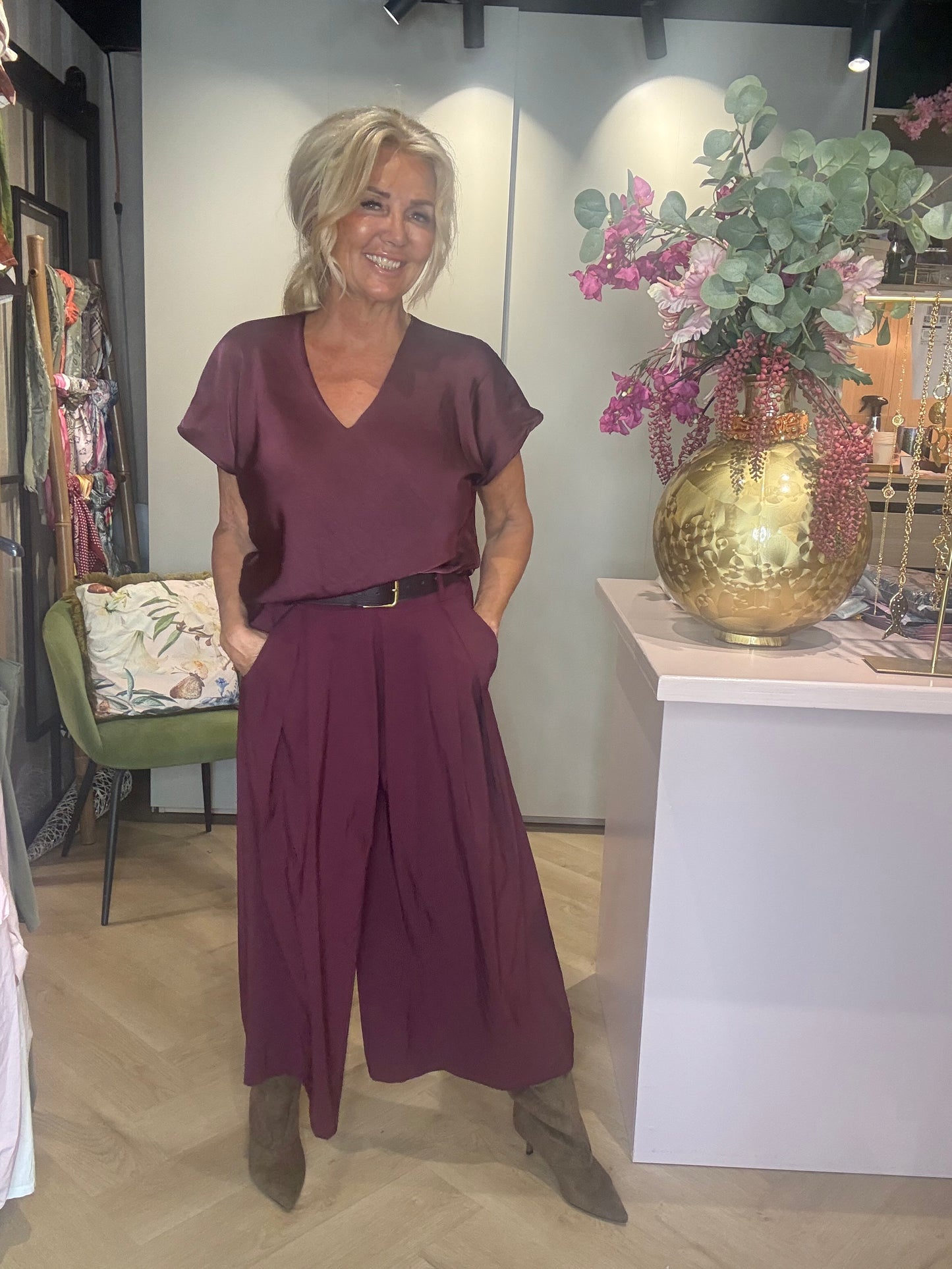 Satinbluse Burgunderrot