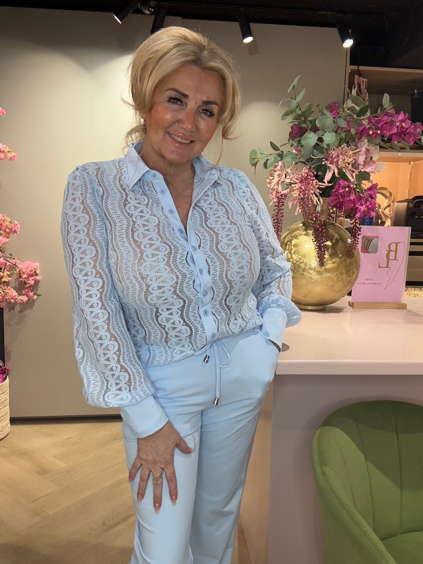 Blouse kant Mi Piace Licht Blauw