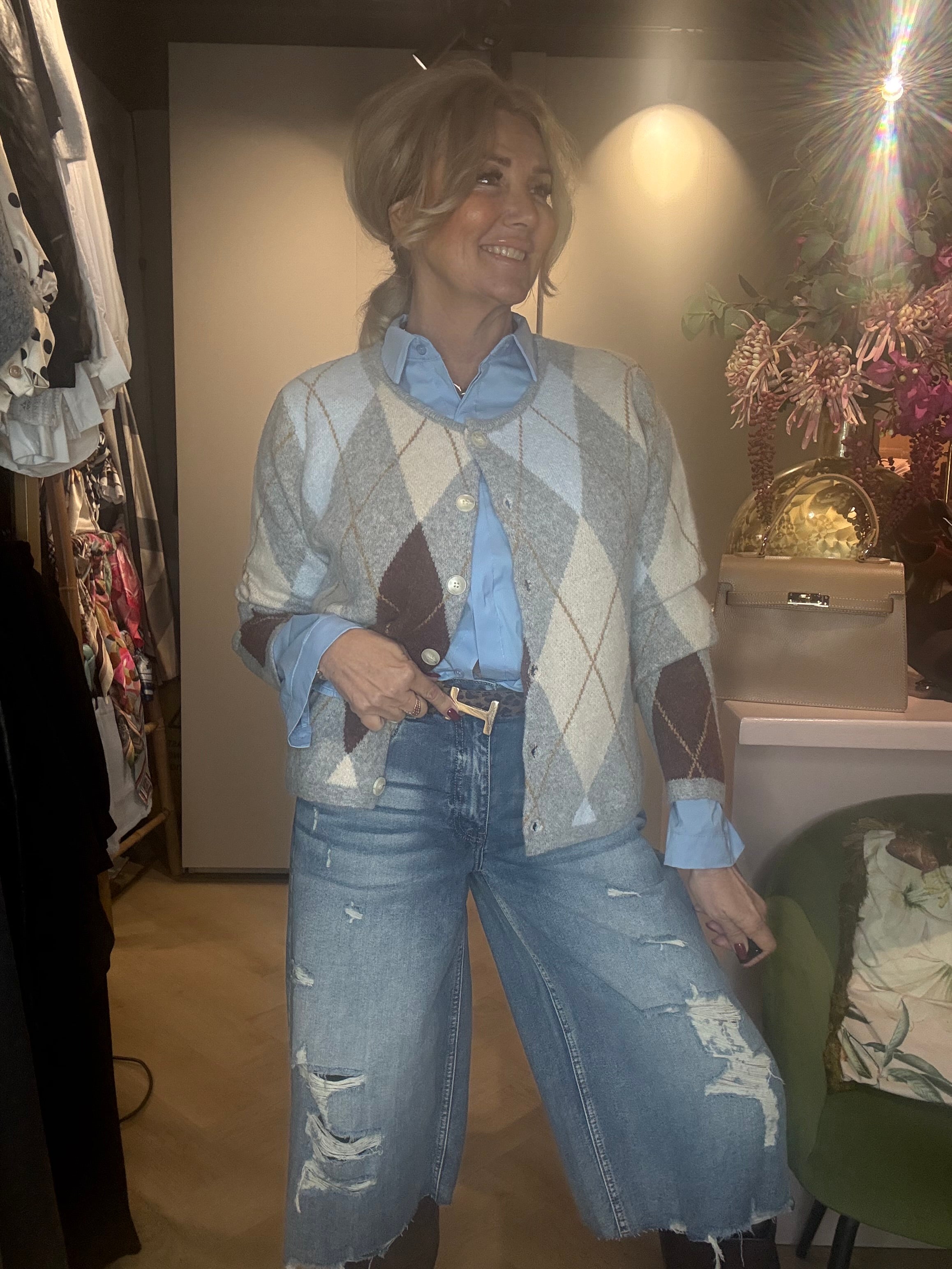 Vestje Classy Ruit Licht Blauw