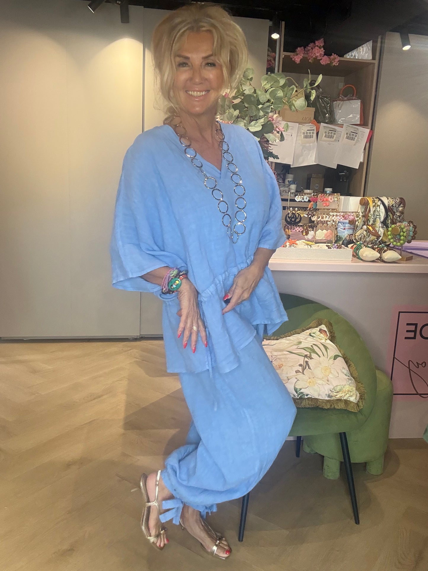 Linnen ballon broek Marbella licht blauw
