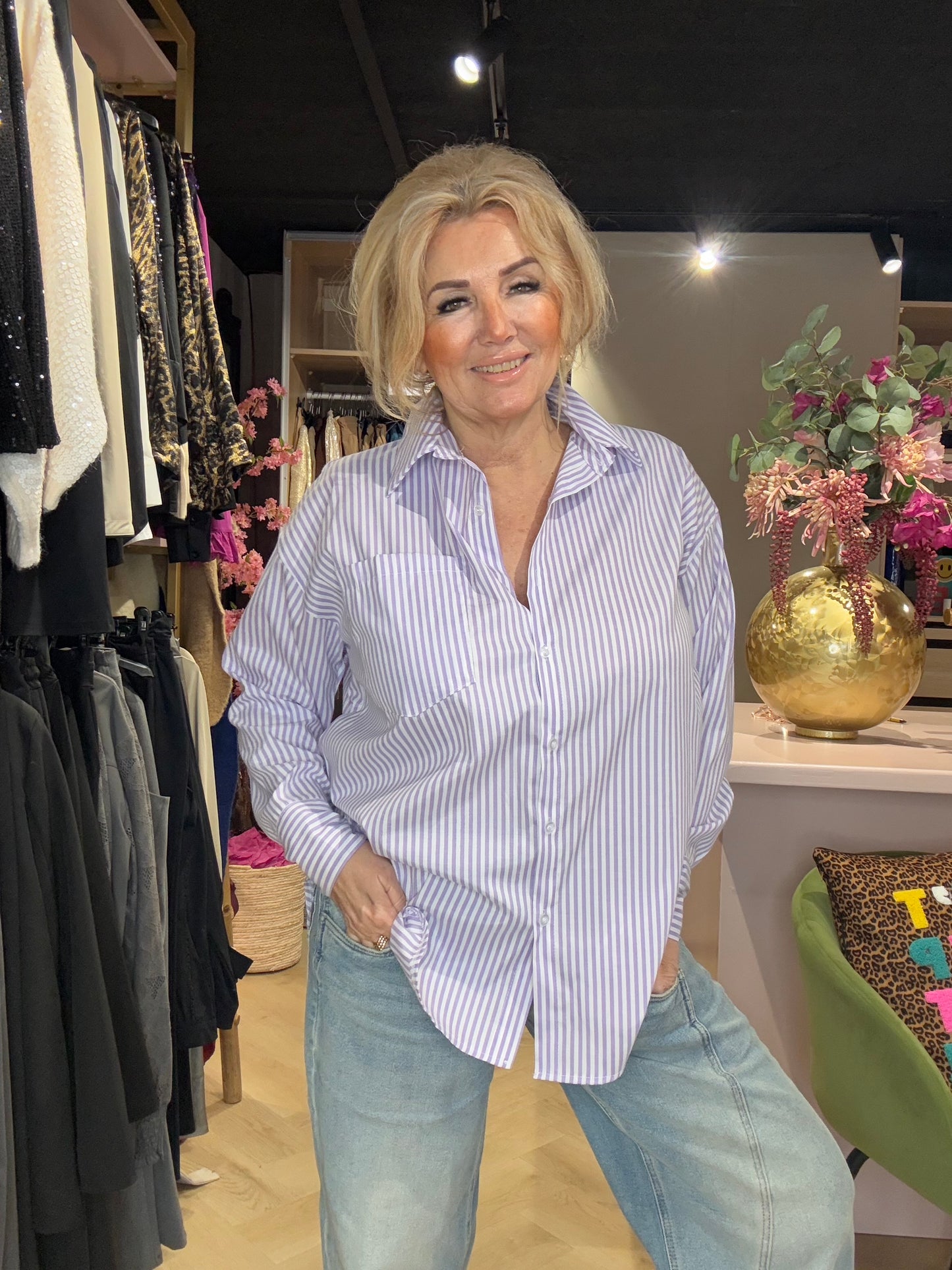 Blouse Lila-Wit Gestreept
