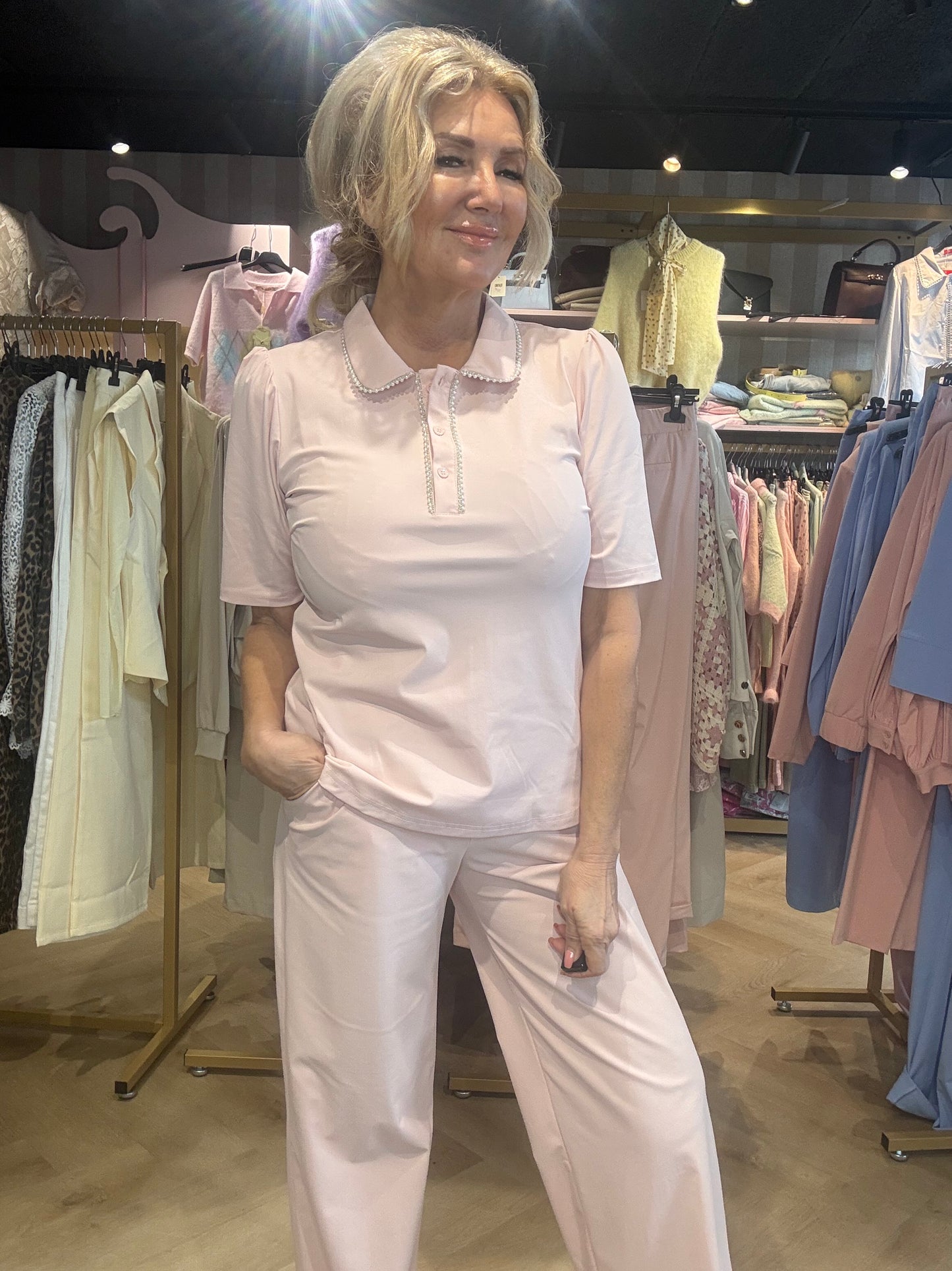 Triple Nine Top TP6941 Powder pink met Parels