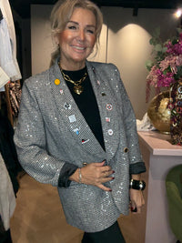 Colbert Zwart ruitje Shimmer met Broches