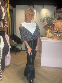 Blouse Off shoulder flanel ruit Zwart