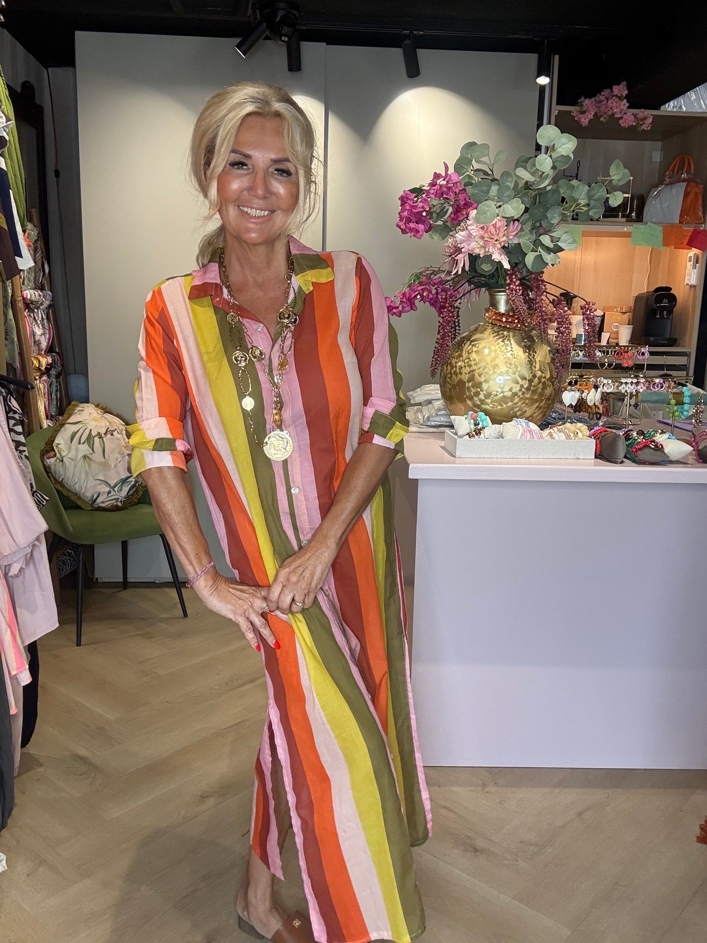 Striped orange button-down dress