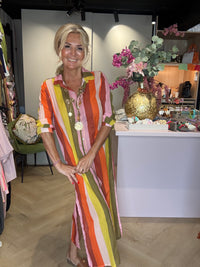 Striped orange button-down dress