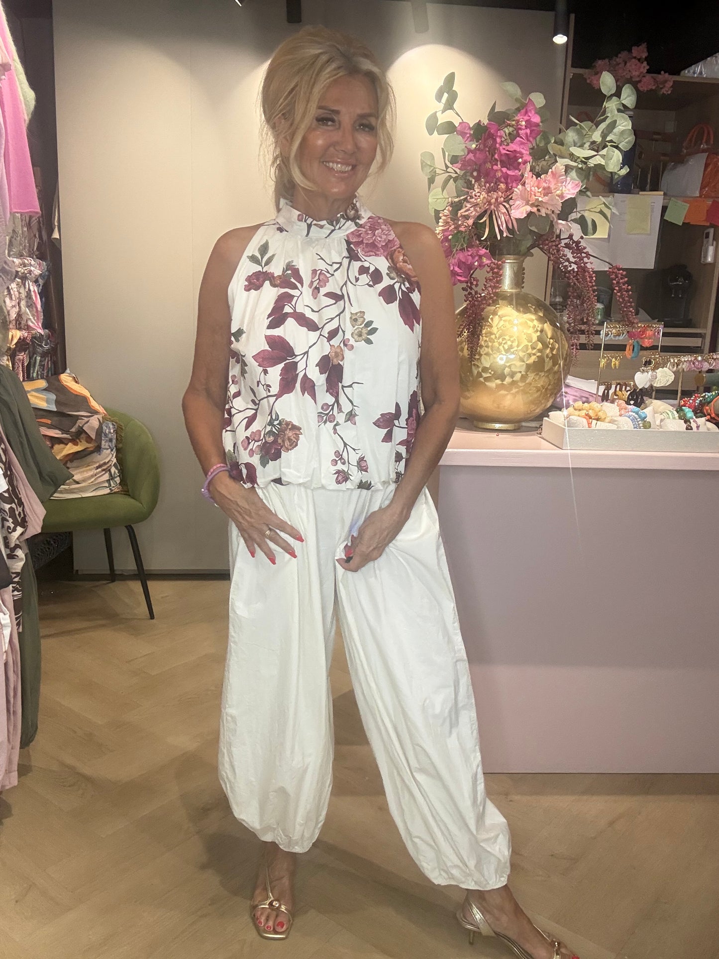 Halter top Flower kersen rood