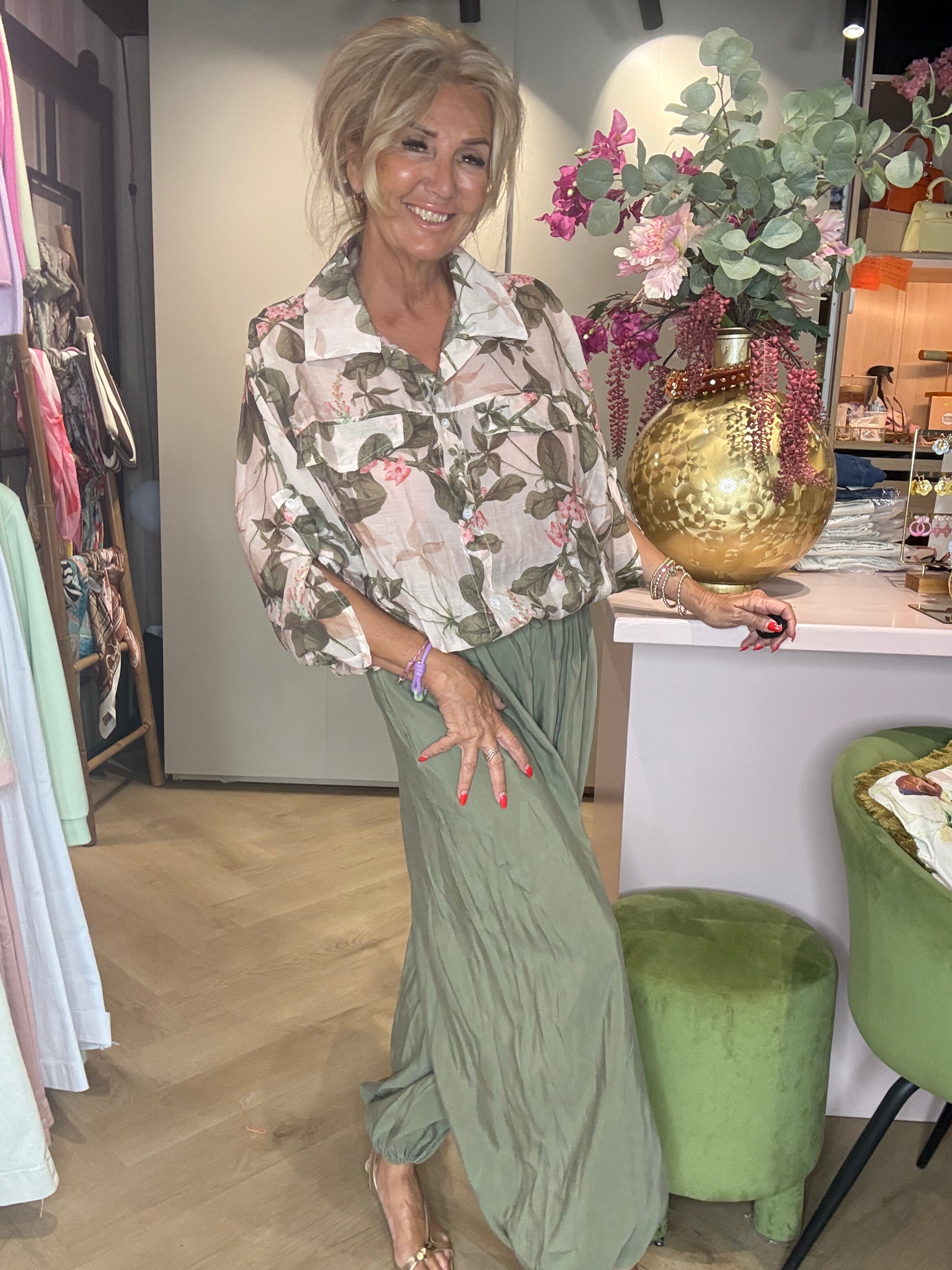 Bluse Bomber Grün Blume