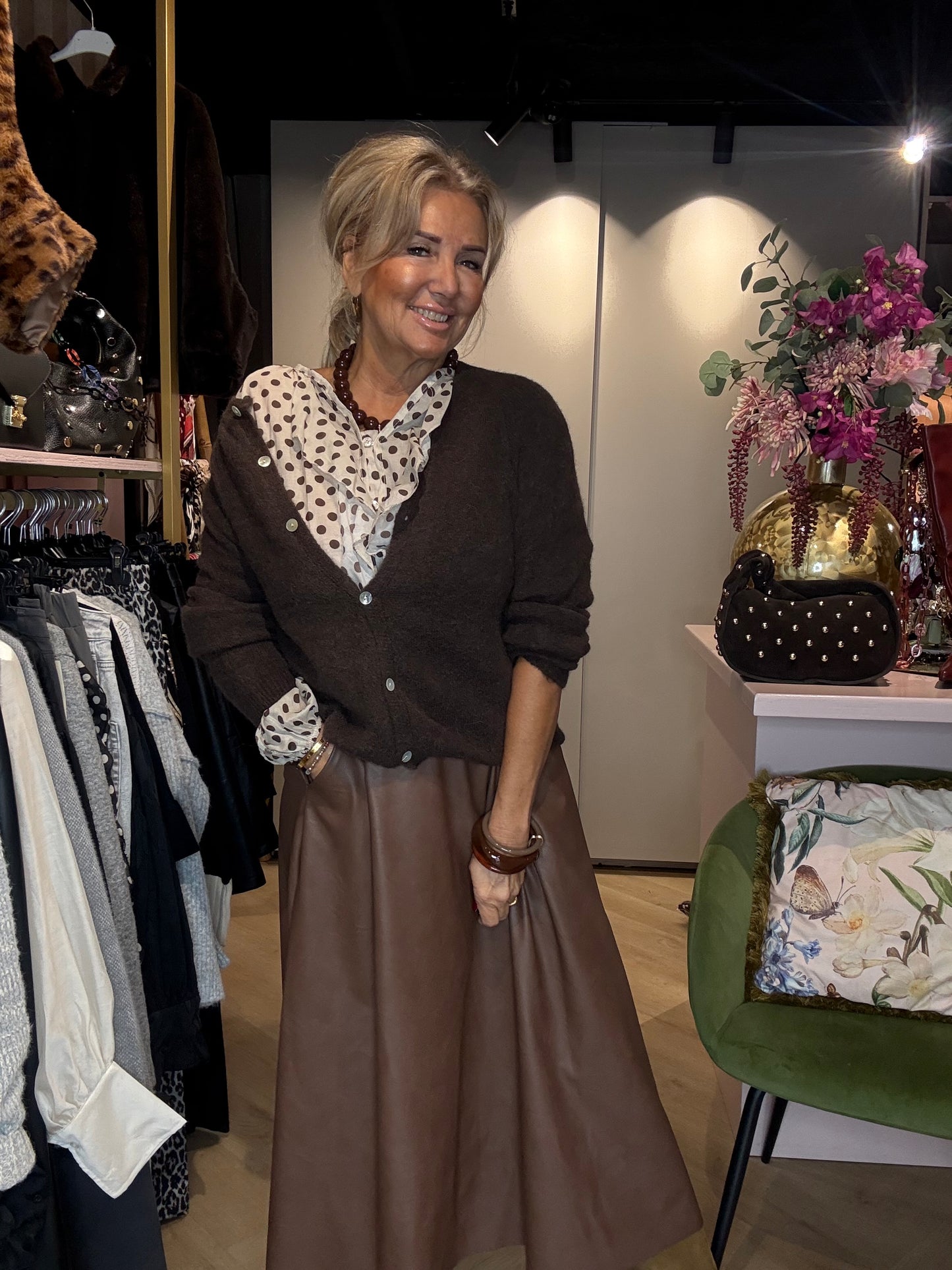 Bruine veagan Leatherlook Rok Plooi