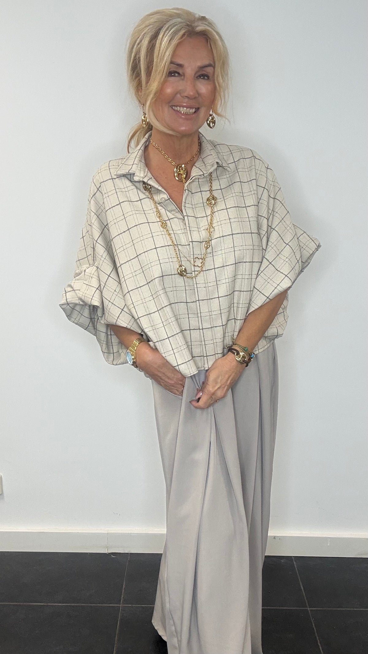 Off White Check Blouse