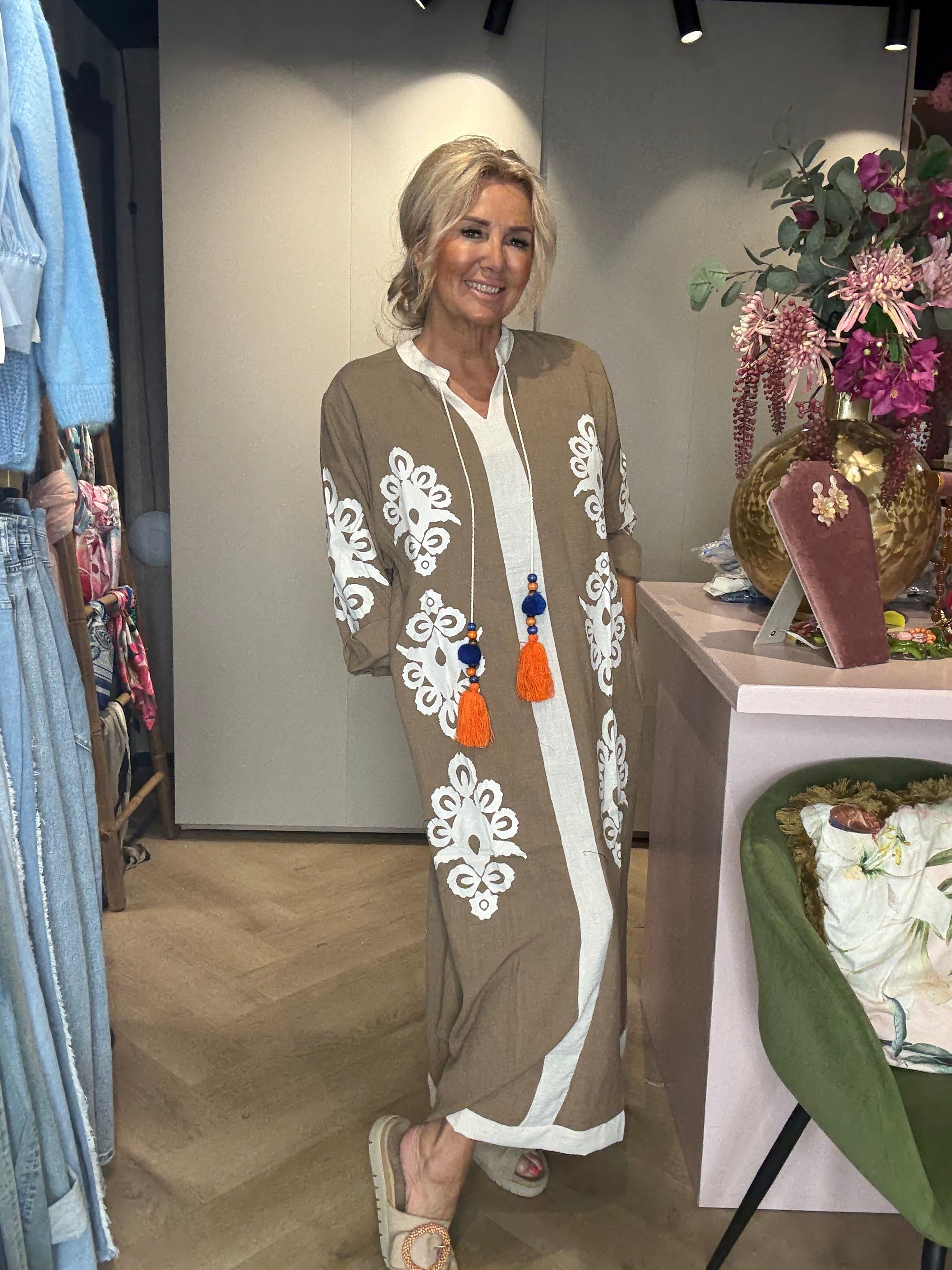 Jurk Marrakech Vibes - Taupe/Wit