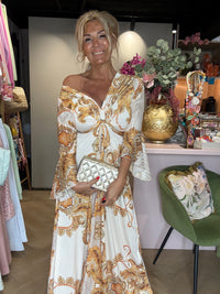 Robe longue Versace imprimé crème