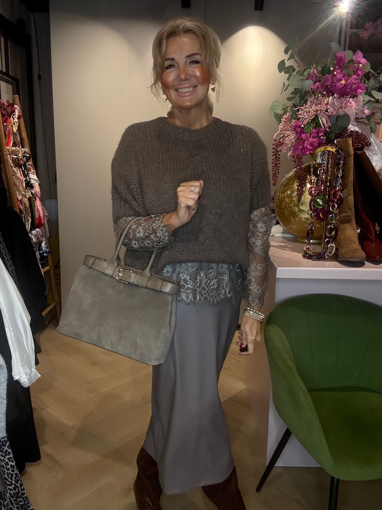 Trui Grof Gebreid Korte Mouw Taupe