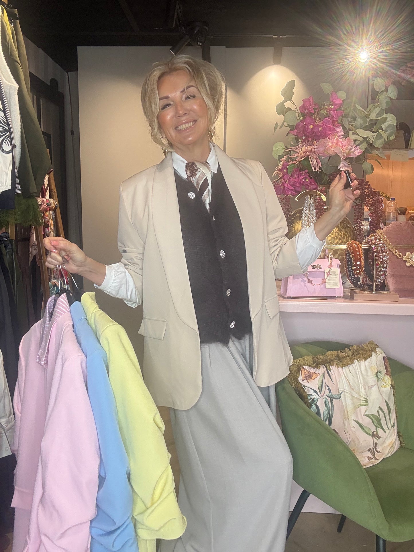 Veste col smoking manches Beige