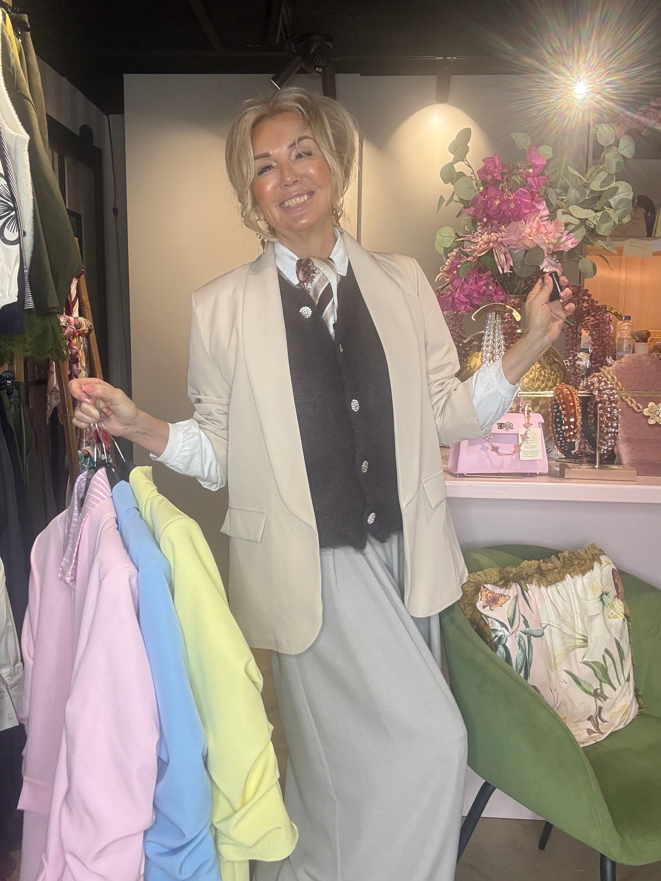 Veste col smoking manches Beige