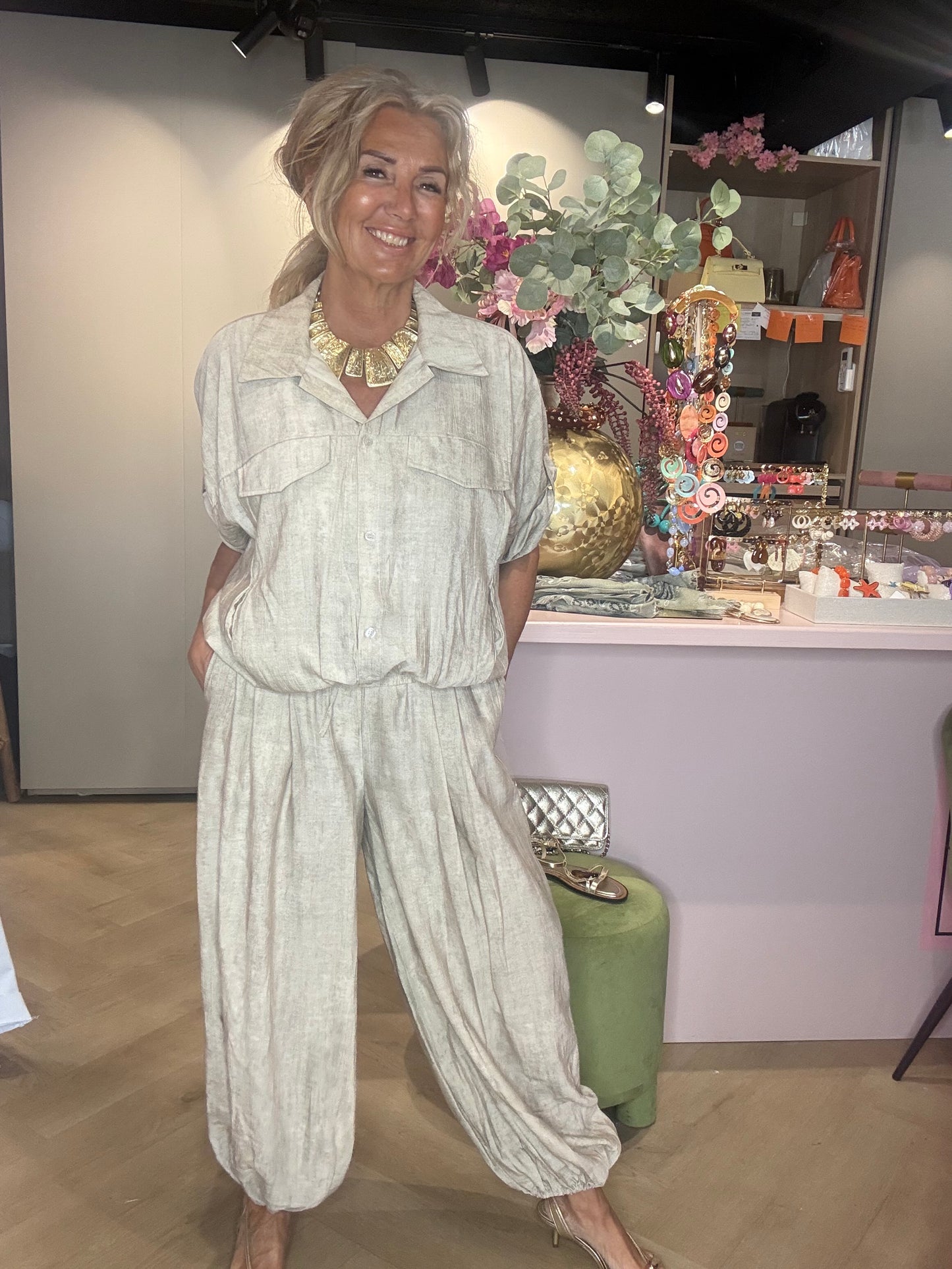 2 Delige set Linnen look Beige