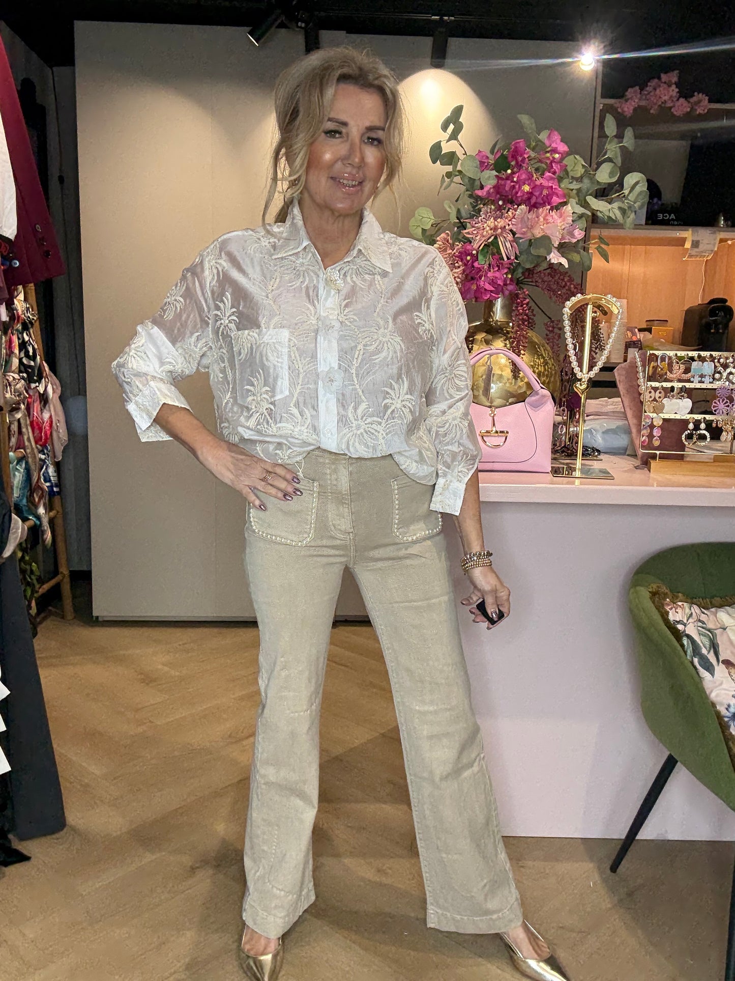 Broek Pearl Beige Stretch