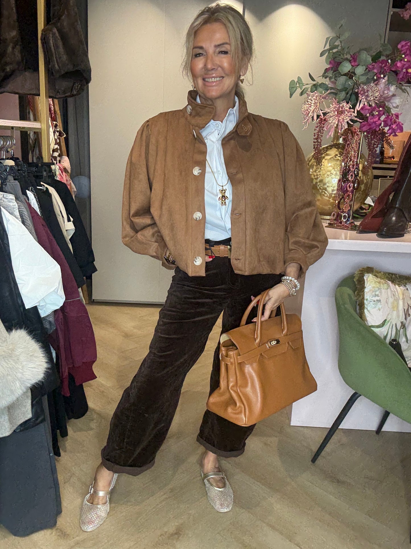 Broek Barrel Dark Brown Rib Cord