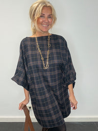 Robe tunique à carreaux taupe foncé