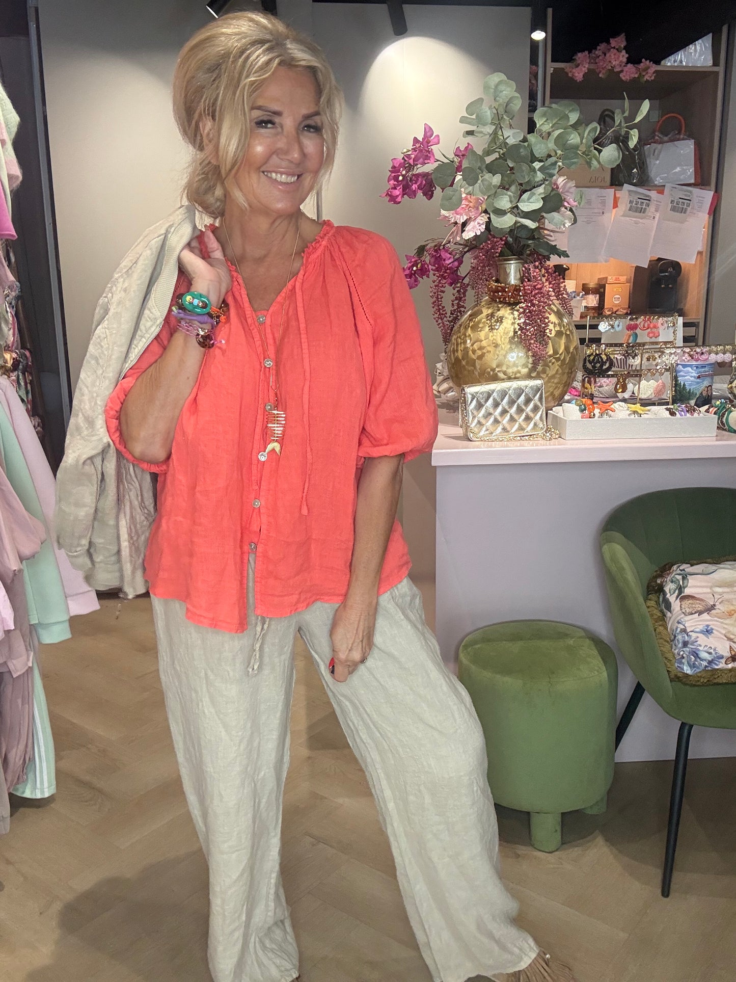 Linnen broek beige Straight leg