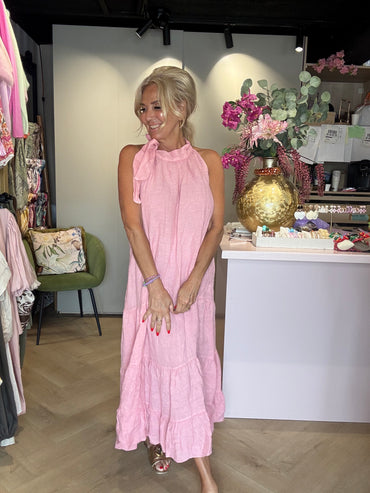 Leinenkleid mit Neckholder und Schleife in Rosé 🌸
