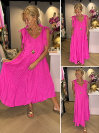Strikket kjole i linned, fuchsia