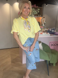 T-shirt med ballonærme og stribe, gul