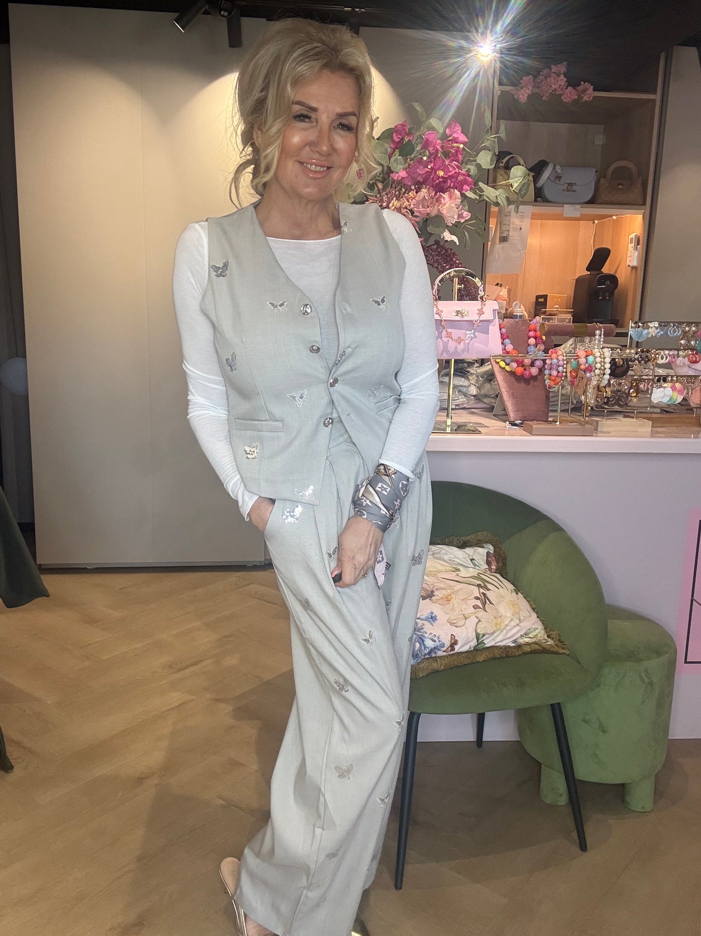 Broek vlinder Straight leg Grijs/ Taupe