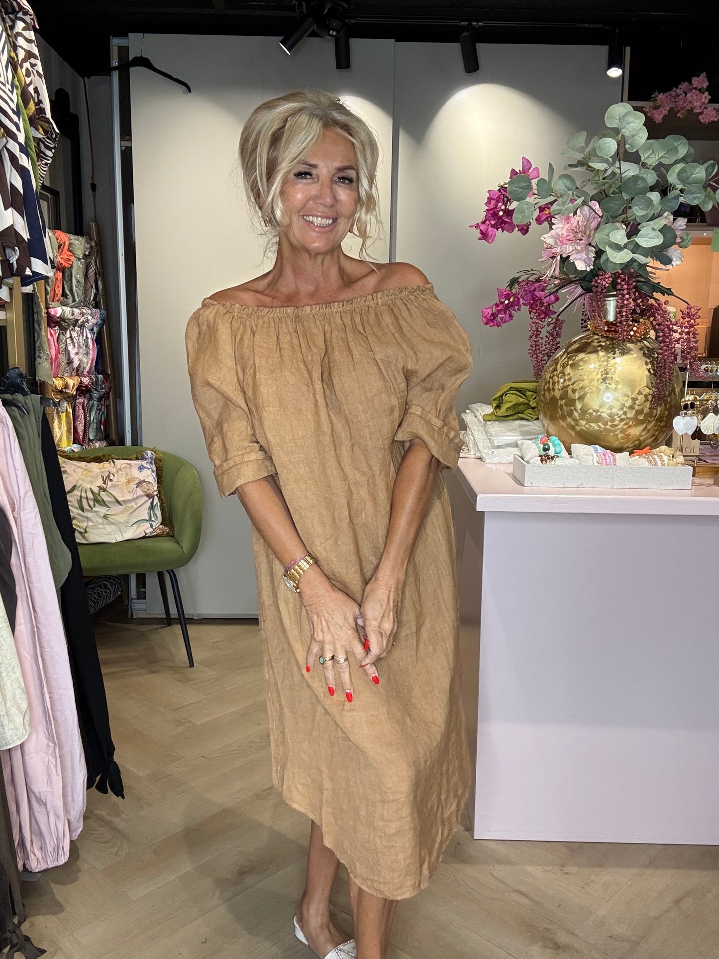 Jurk linnen Camel