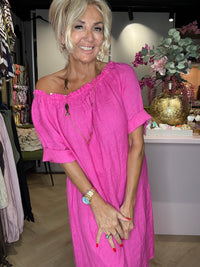 Linnen jurk Fuchsia