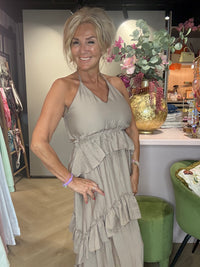Robe à col halter taupe dos nu