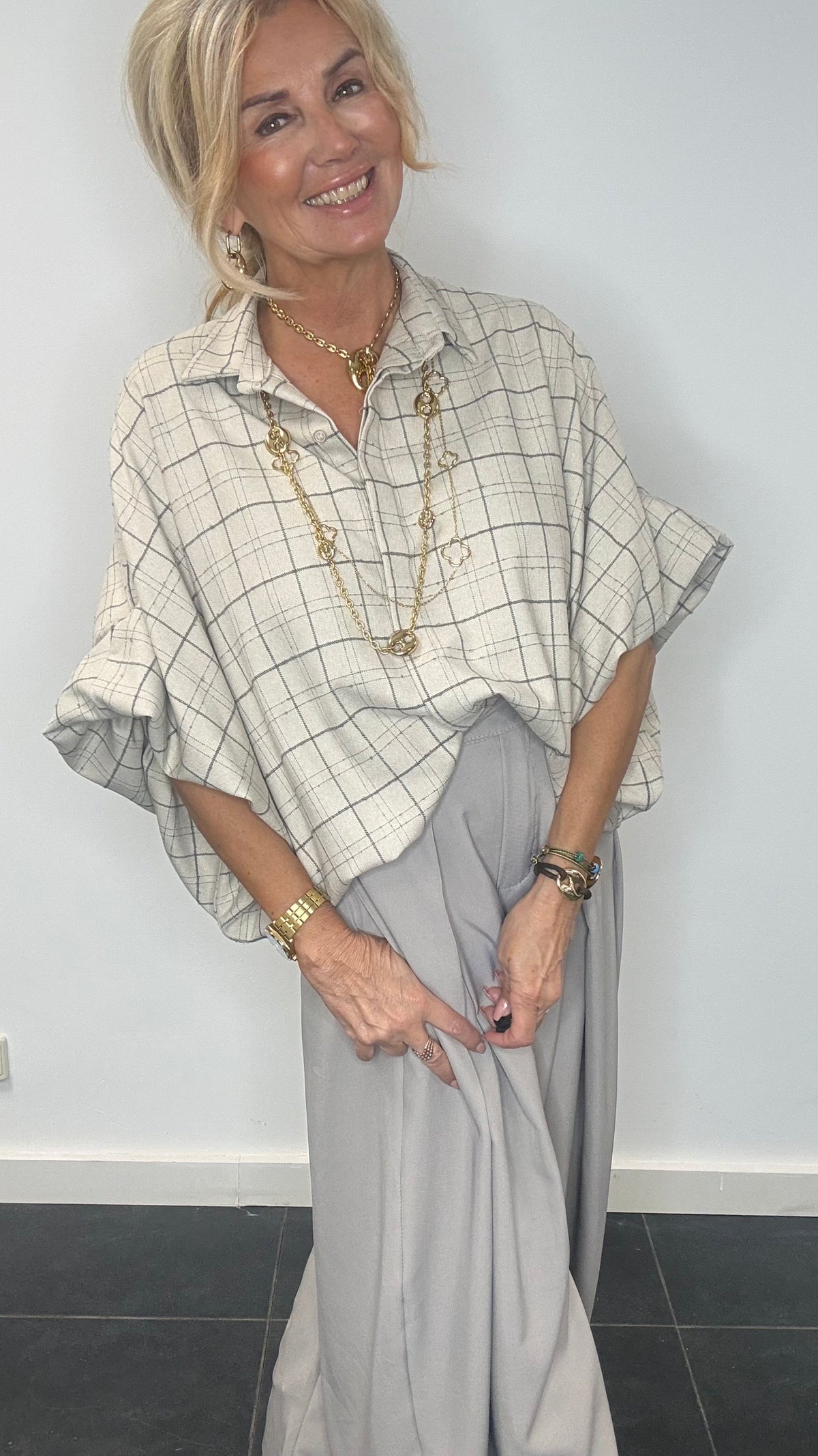 Off White Check Blouse