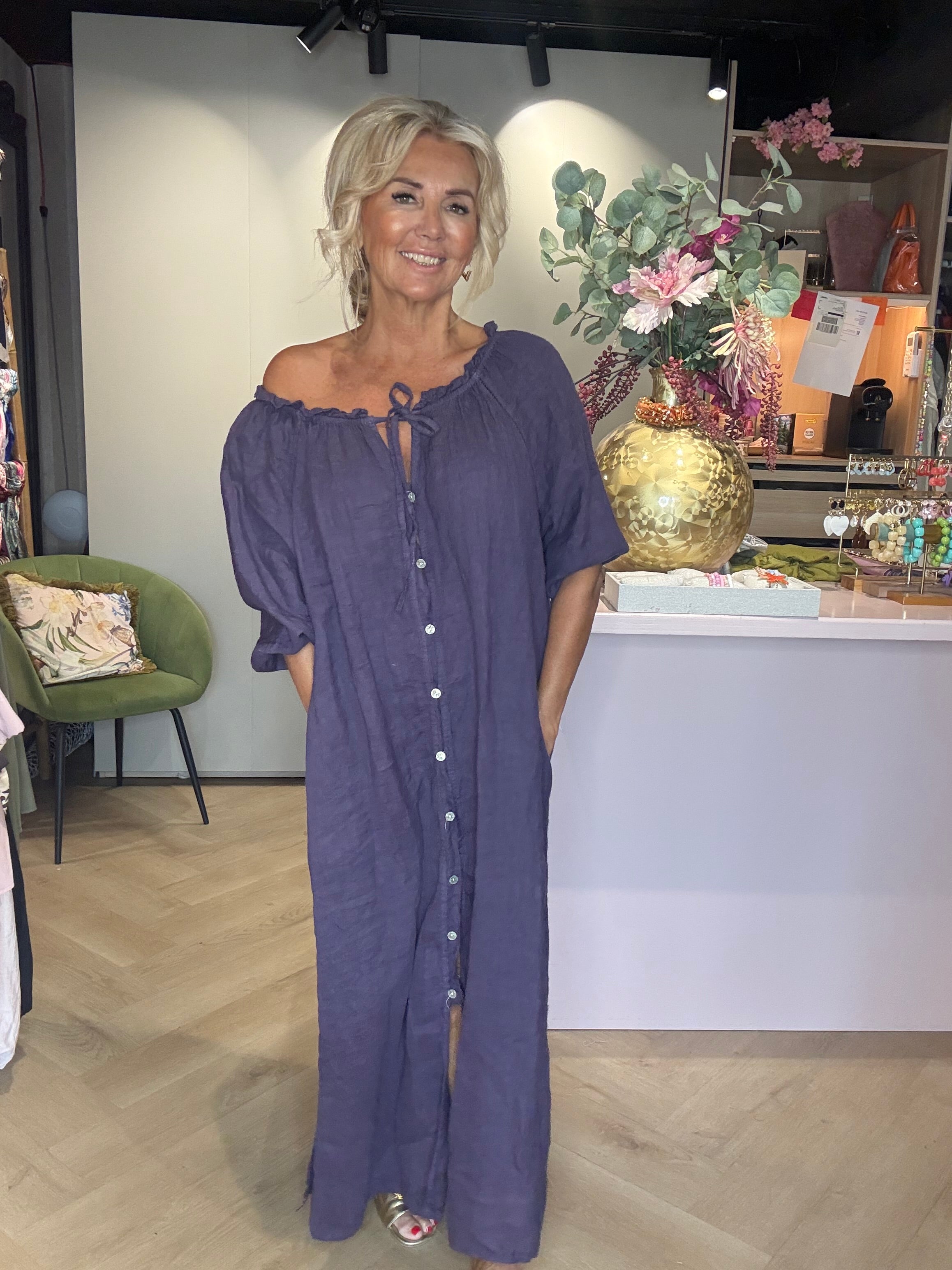 Malany purple linen dress