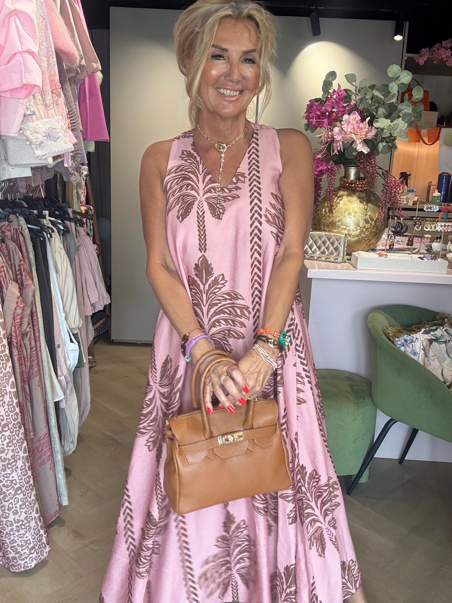 Sukienka lniany look Rose palm