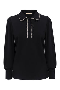 Top Triple Nine with pearls on collar TP6926 Black