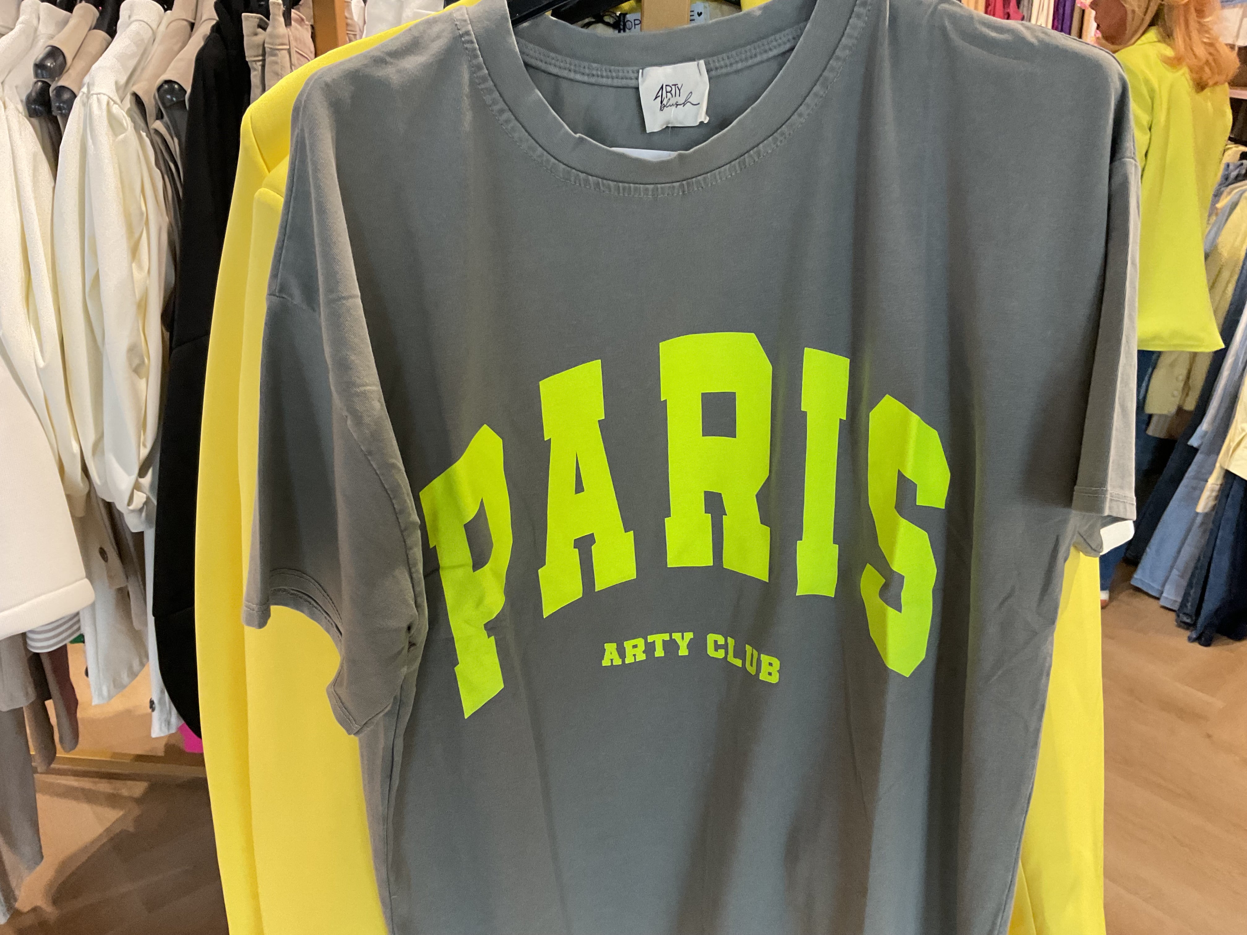 T-Shirt Paris Fluor Print Geel Grijs