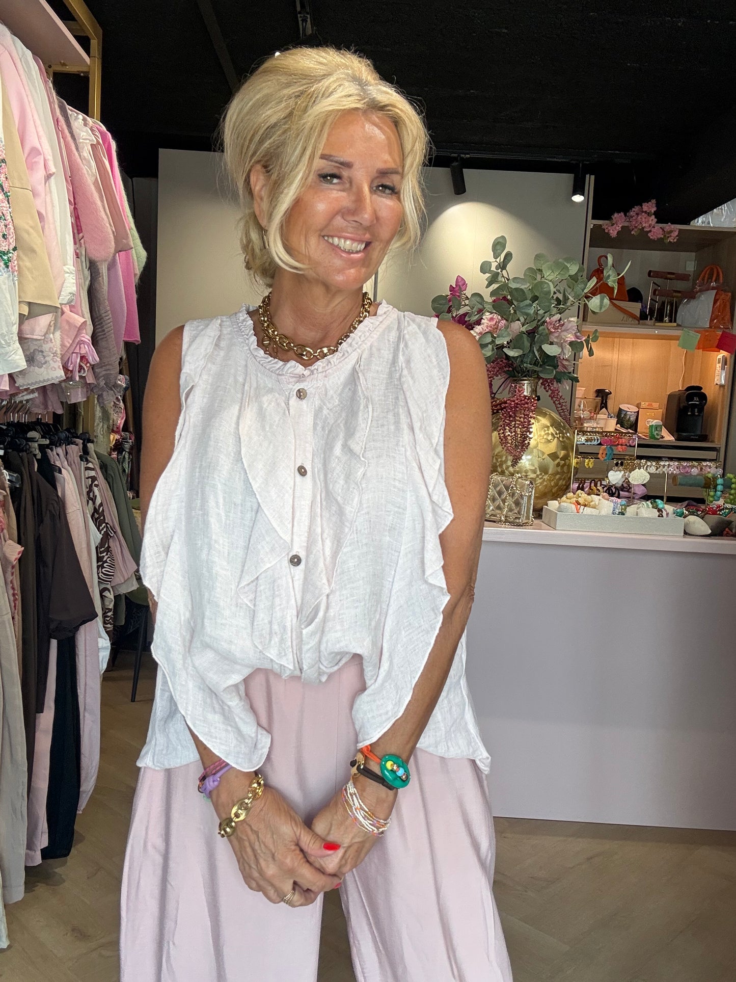Linnen blouse Ruffle NUDE