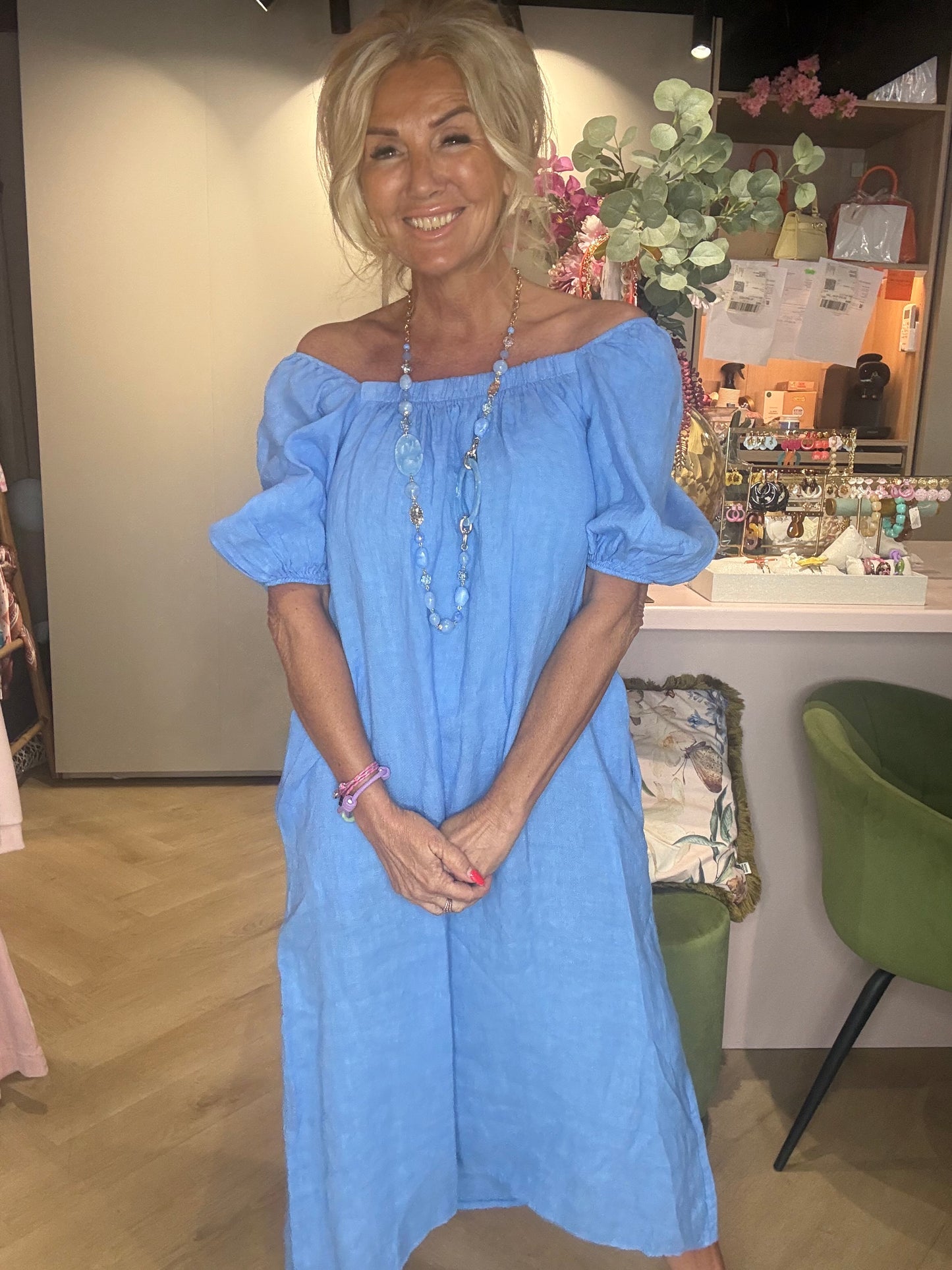 Vestido de lino lavanda azul