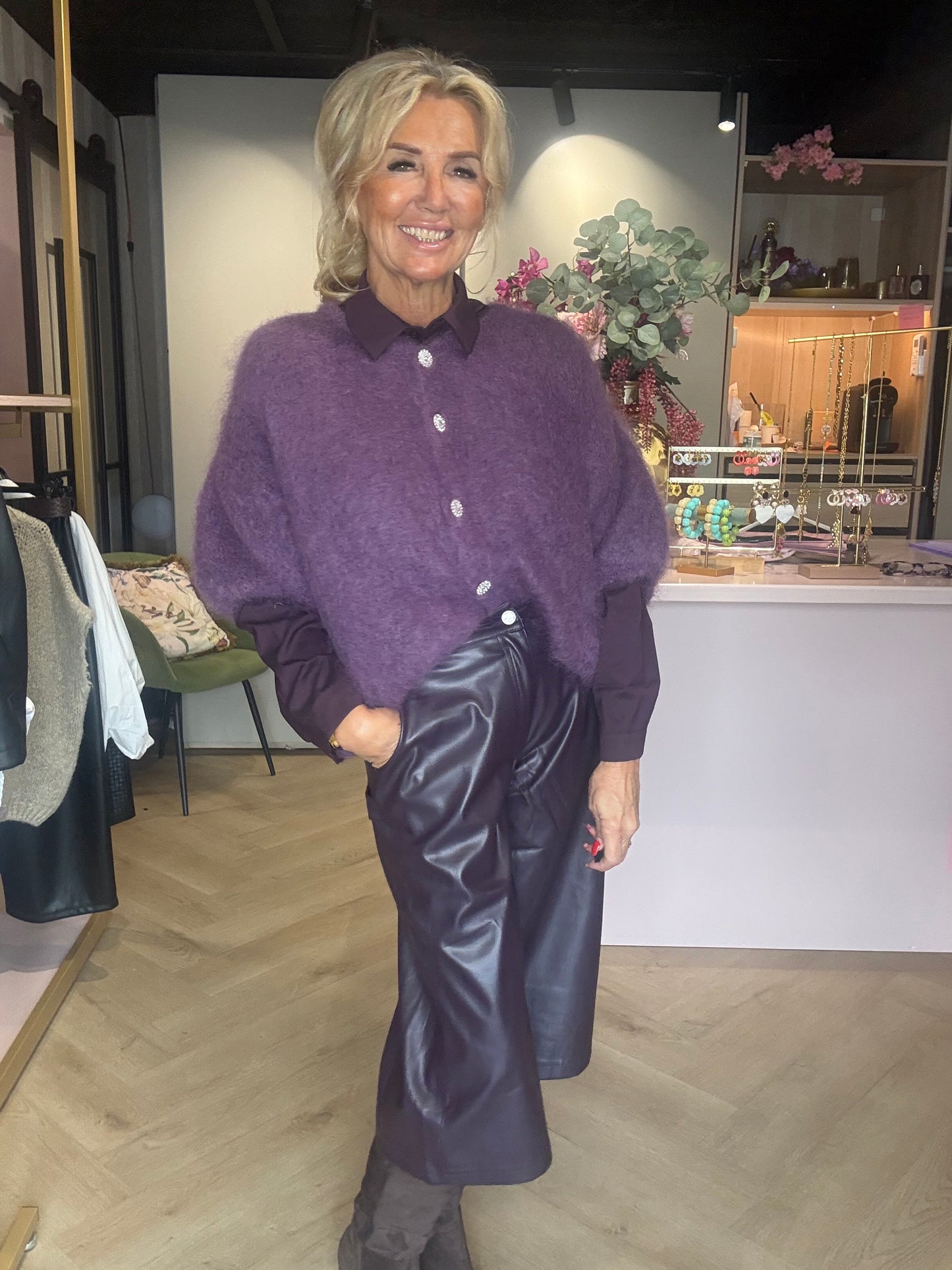 Vestje mohair Strass aubergine