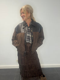 Veste / blouson marron en suédine avec franges Puh