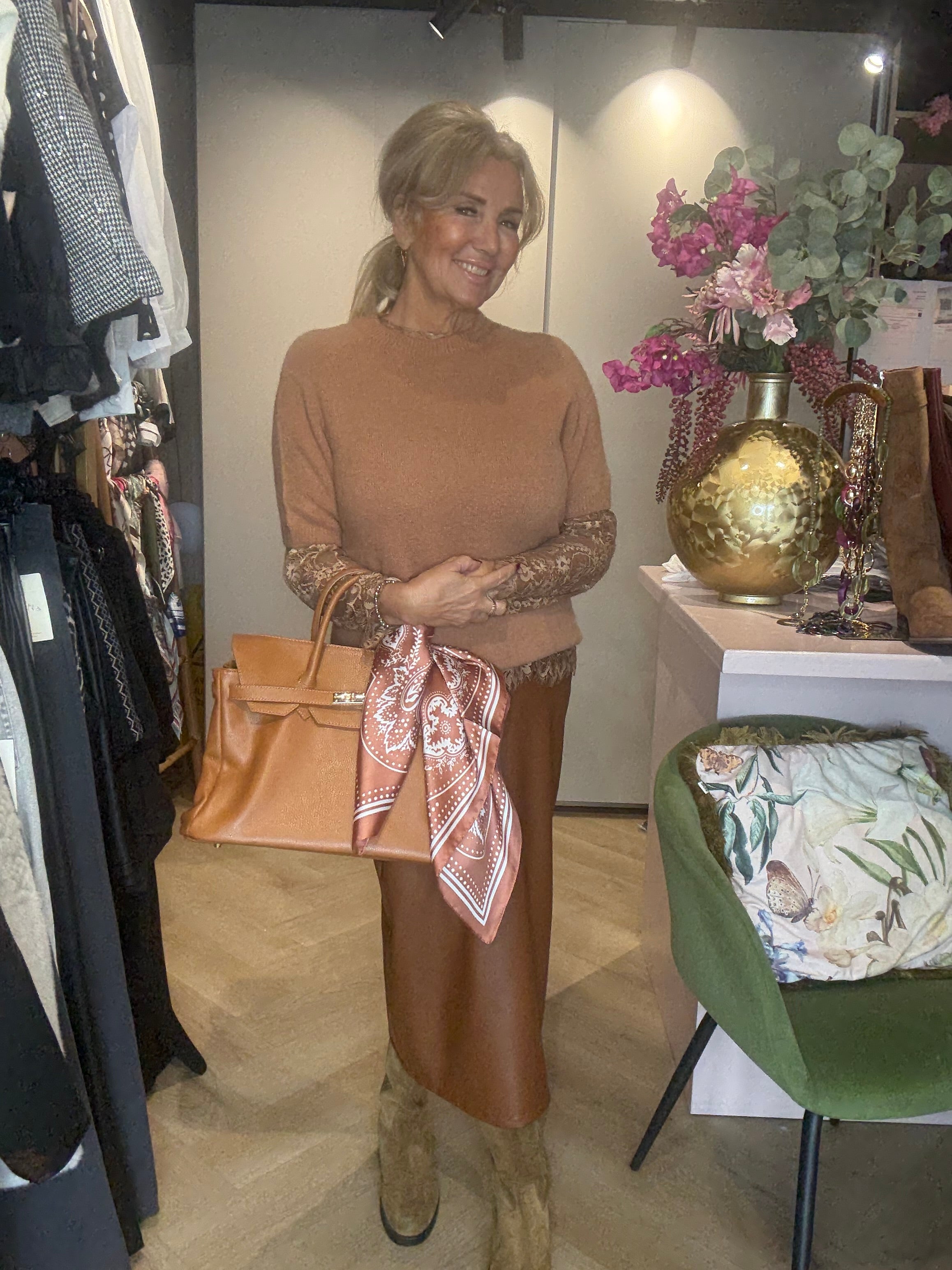 Veagan Leatherlook Rok cognac